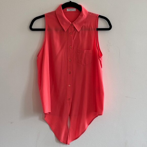 Equipment Tops - Equipment Sleeveless Silk Button-Down Tie Front Top - Coral